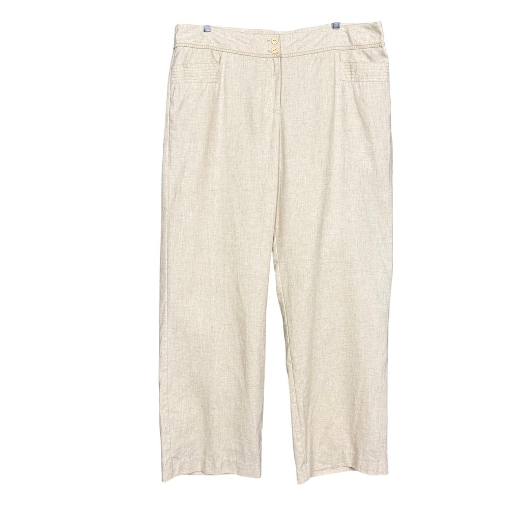 Ecologie Pants Womens 14 Beige 100% Linen Wide Leg Trousers Lined‎ Lagenlook